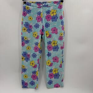 LILLY PULITIZER Flower Print Cropped Capri Pants Size 6 Cotton Blend [FLAW]